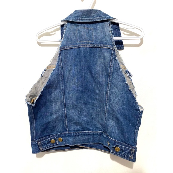 Custom Cut Levi's Cropped Denim Jean Vest Red Tab Medium/Dark Blue Wash M - Picture 5 of 15